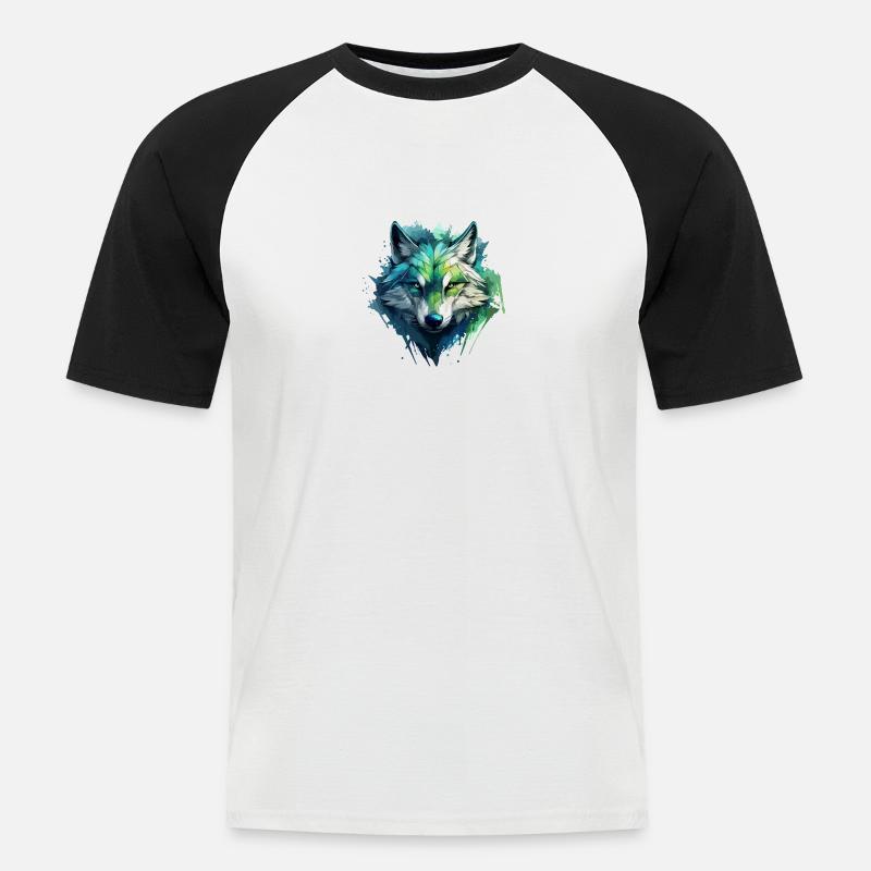 Blauer Wolf Graffiti - Männer Baseball-T-Shirt - Weiß/Schwarz