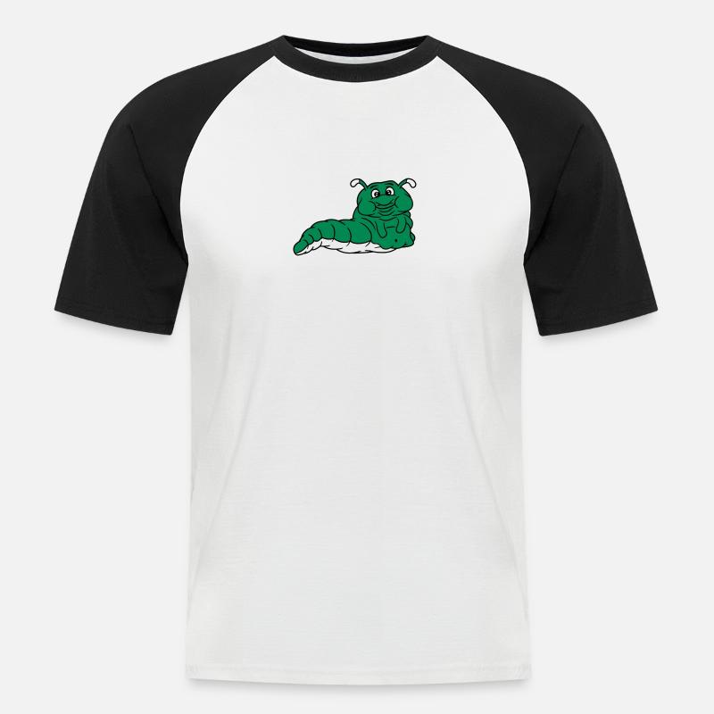 fed fedt overvægt sult spise spiser fuld orm snegl - Kortærmet herre-baseballshirt - hvid/sort