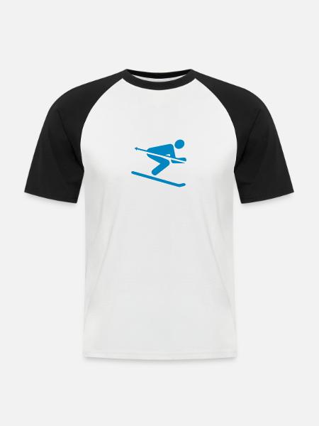 Ski - Männer Baseball-T-Shirt - Weiß/Schwarz
