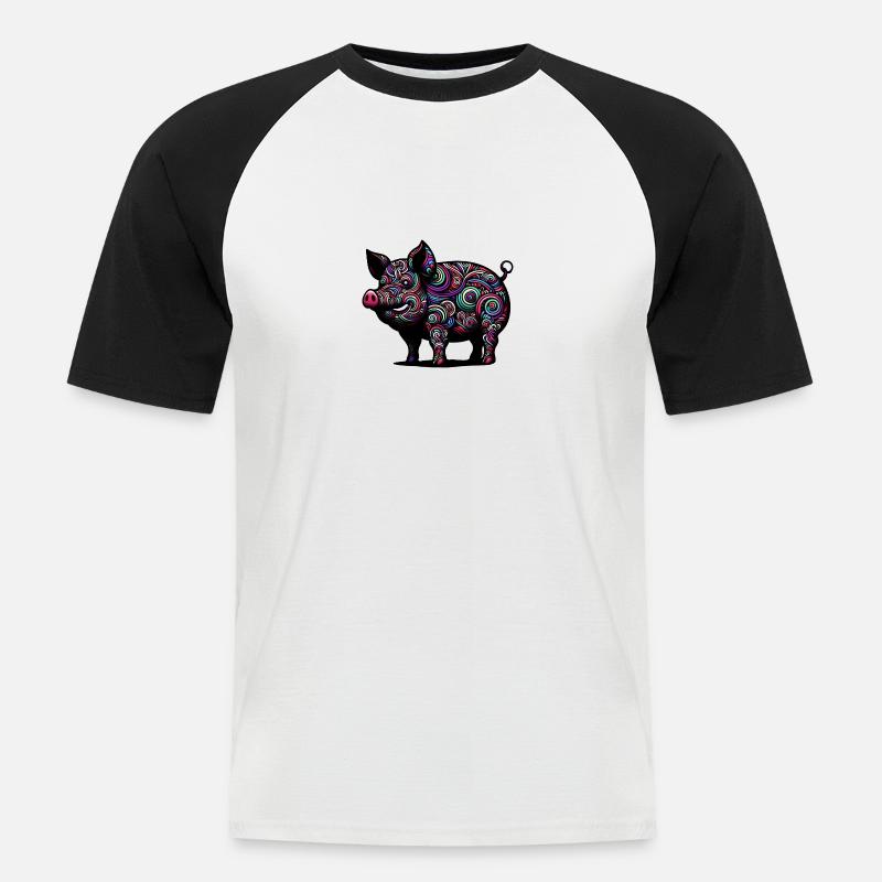 Buntes Schwein - Männer Baseball-T-Shirt - Weiß/Schwarz