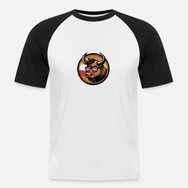 Stier Comic Cool Sommer - Männer Baseball-T-Shirt - Weiß/Schwarz