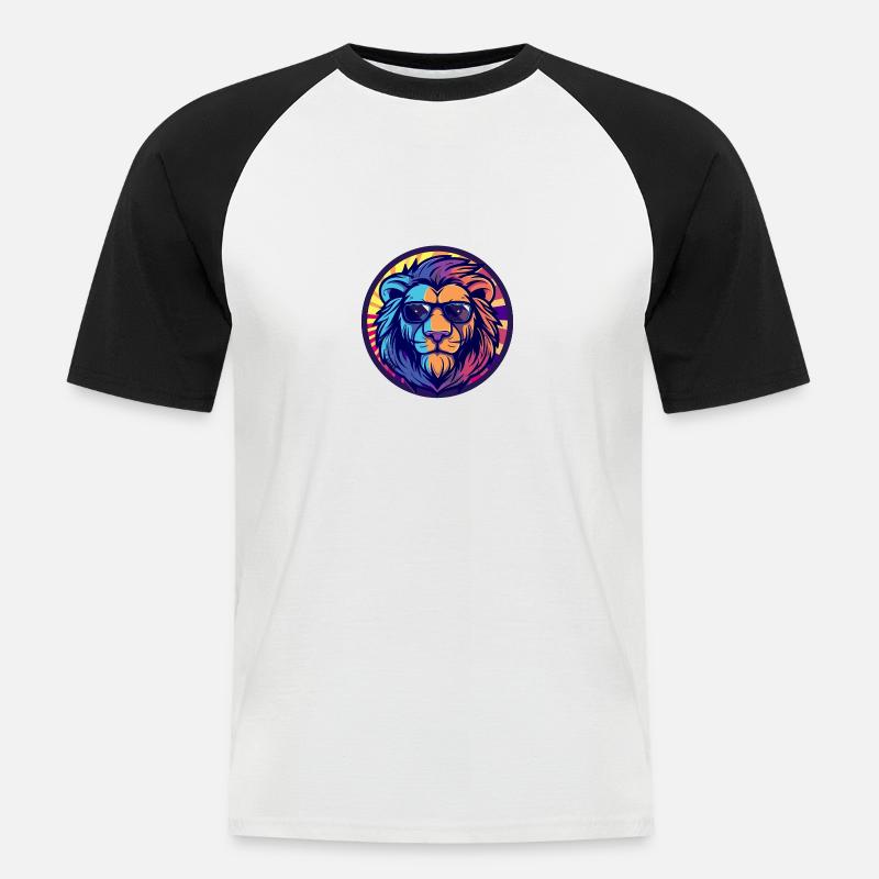 Löwe Comic Cool Sommer - Männer Baseball-T-Shirt - Weiß/Schwarz