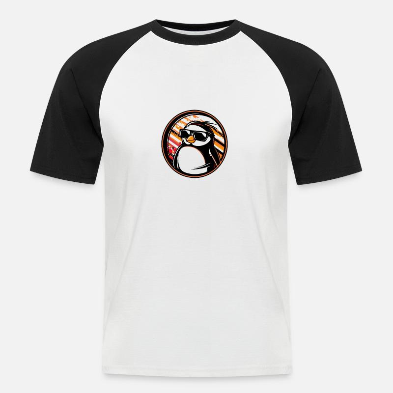 Pinguin Comic Cool Sommer - Männer Baseball-T-Shirt - Weiß/Schwarz