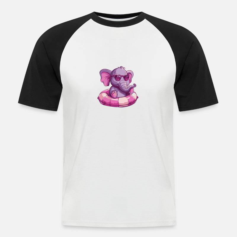 Elefant Comic Cool - Männer Baseball-T-Shirt - Weiß/Schwarz