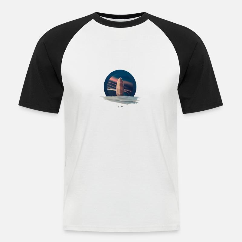 Surfbrett S - Männer Baseball-T-Shirt - Weiß/Schwarz