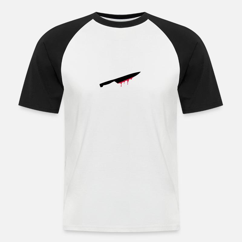 messer, klinge, blut, - Männer Baseball-T-Shirt - Weiß/Schwarz