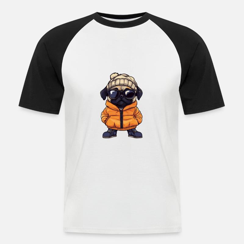 Mops Hund Winter Comic - Männer Baseball-T-Shirt - Weiß/Schwarz