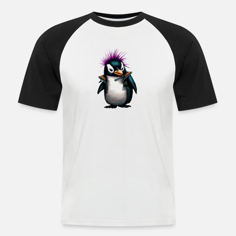 PENGUPUNKS - Männer Baseball-T-Shirt - Weiß/Schwarz