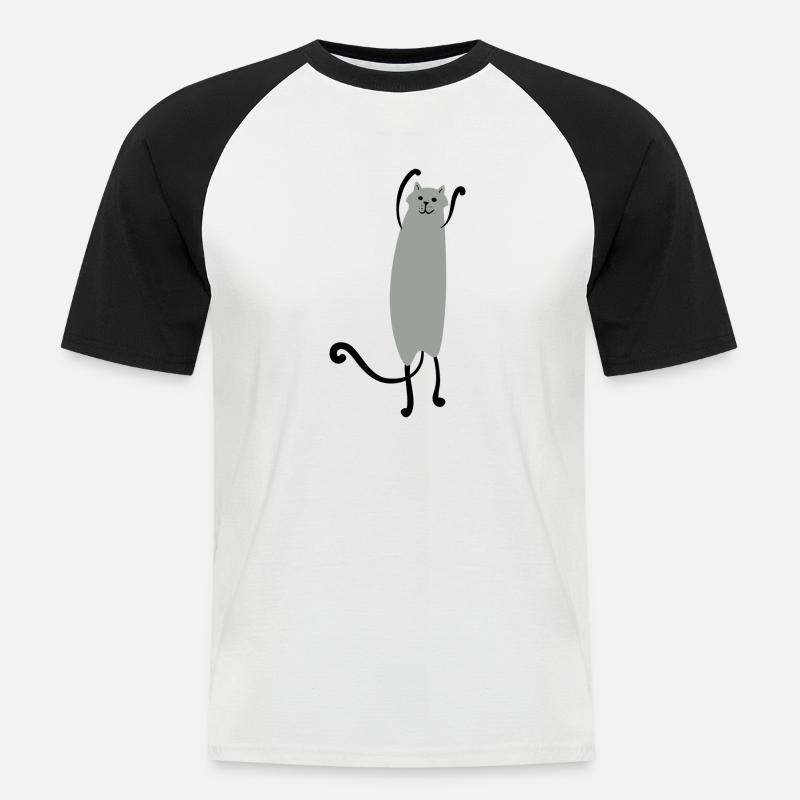 Katze - Männer Baseball-T-Shirt - Weiß/Schwarz