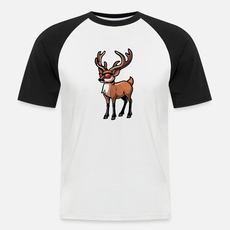 Hirsch Comic Cool - Männer Baseball-T-Shirt - Weiß/Schwarz