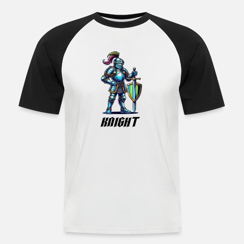 ritter comic - Männer Baseball-T-Shirt - Weiß/Schwarz