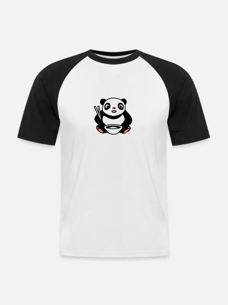 Baby Panda na jedzenia ryżu pałeczkami - Koszulka bejsbolowa męska - biały/czarny