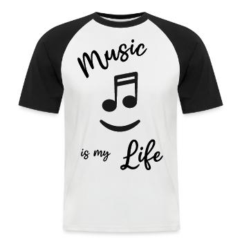 Musik - Music is my life - Note lachen - Männer Baseball-T-Shirt - Weiß/Schwarz - Vorne - Nik (191cm)