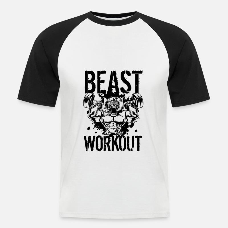 Löwe Gym Beast Workout - Männer Baseball-T-Shirt - Weiß/Schwarz