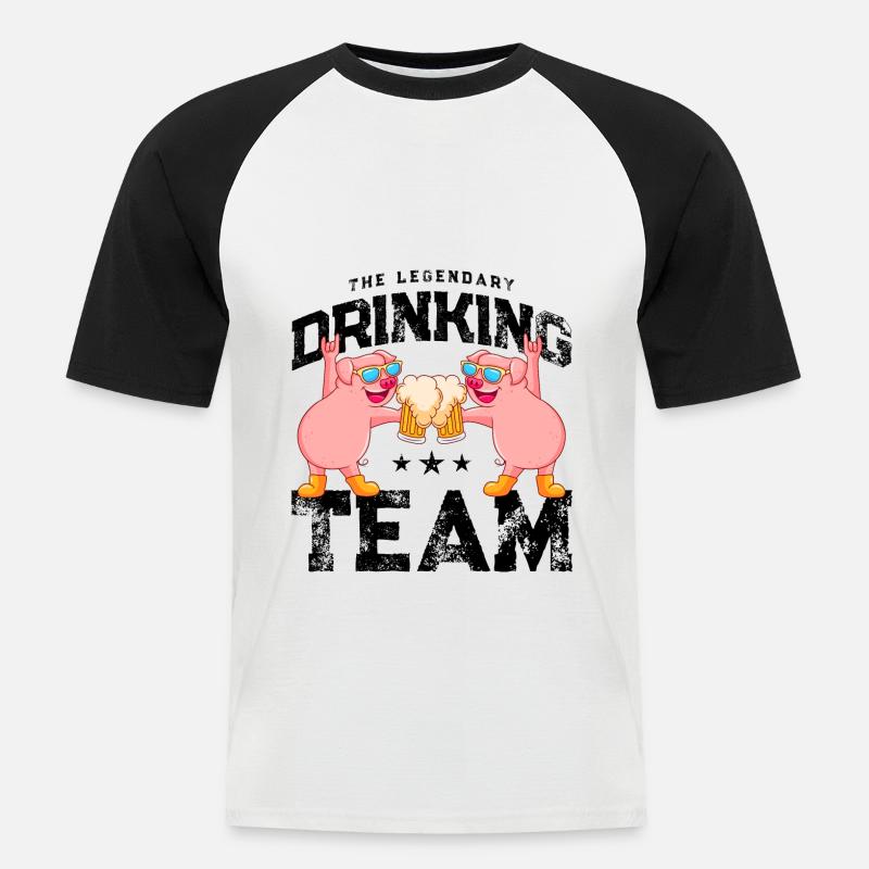 schwein bier drinking team - Männer Baseball-T-Shirt - Weiß/Schwarz