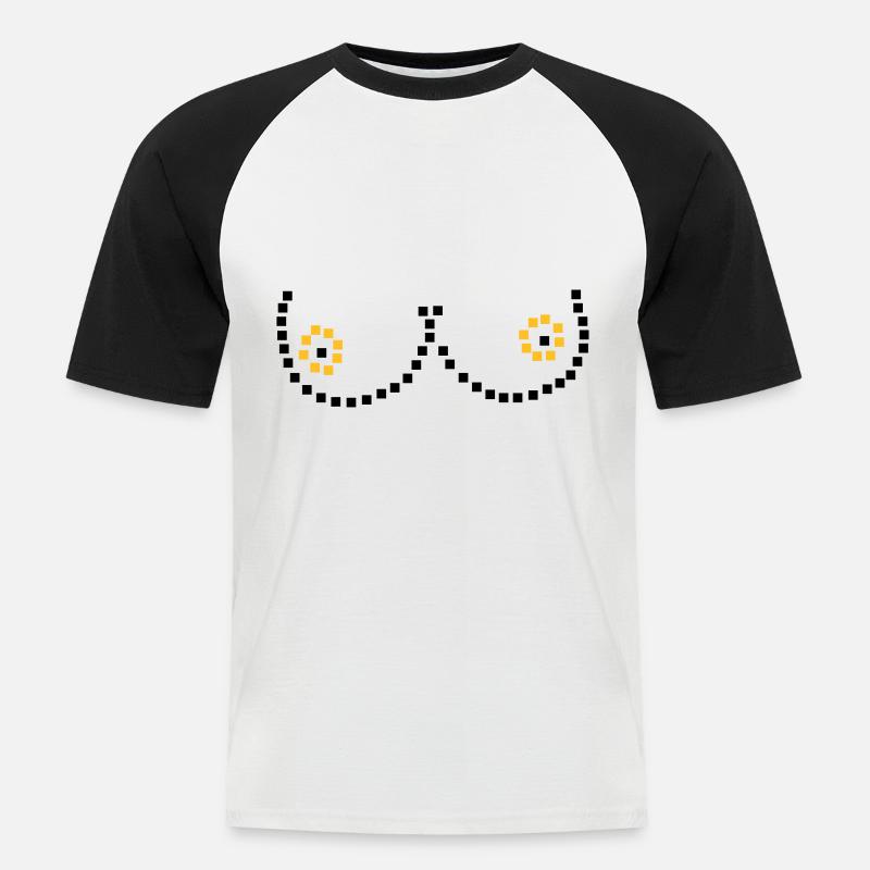 Pixel Brüste - Männer Baseball-T-Shirt - Weiß/Schwarz