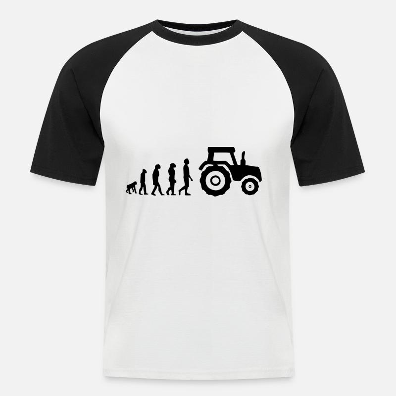 Evolution Traktor - Männer Baseball-T-Shirt - Weiß/Schwarz