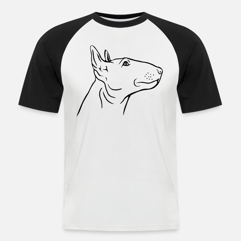 Bullterrierin pää profiilissa - Miesten lyhythihainen baseballpaita - valkoinen/musta