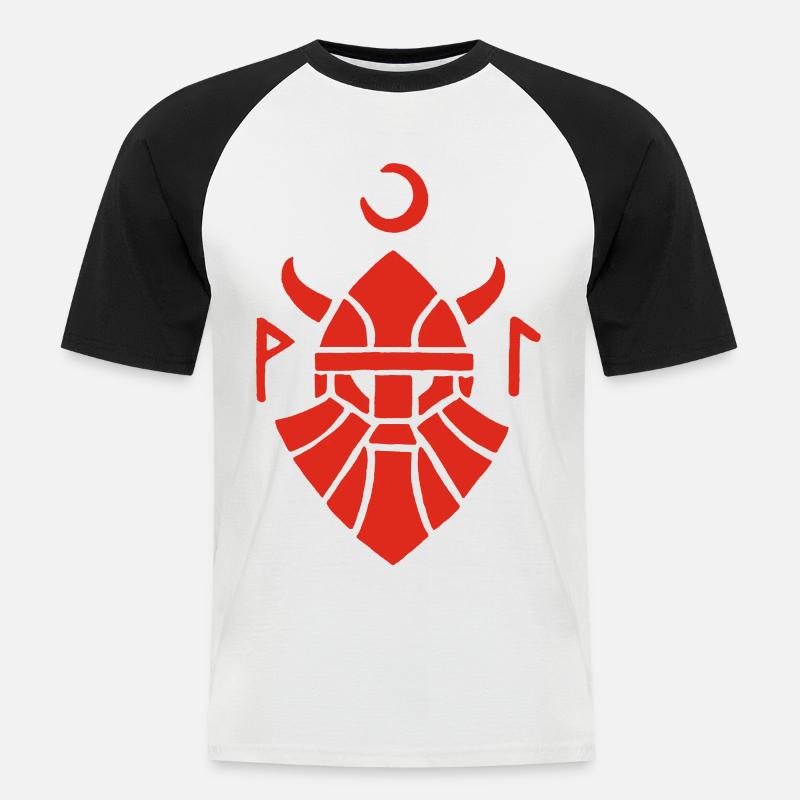 Rotes Wikinger-Krieger-Symbol - Männer Baseball-T-Shirt - Weiß/Schwarz
