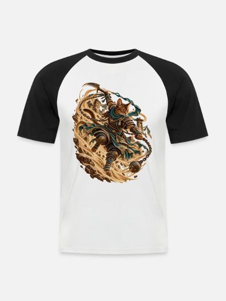 Samurai Cat Desert Phantom - Männer Baseball-T-Shirt - Weiß/Schwarz