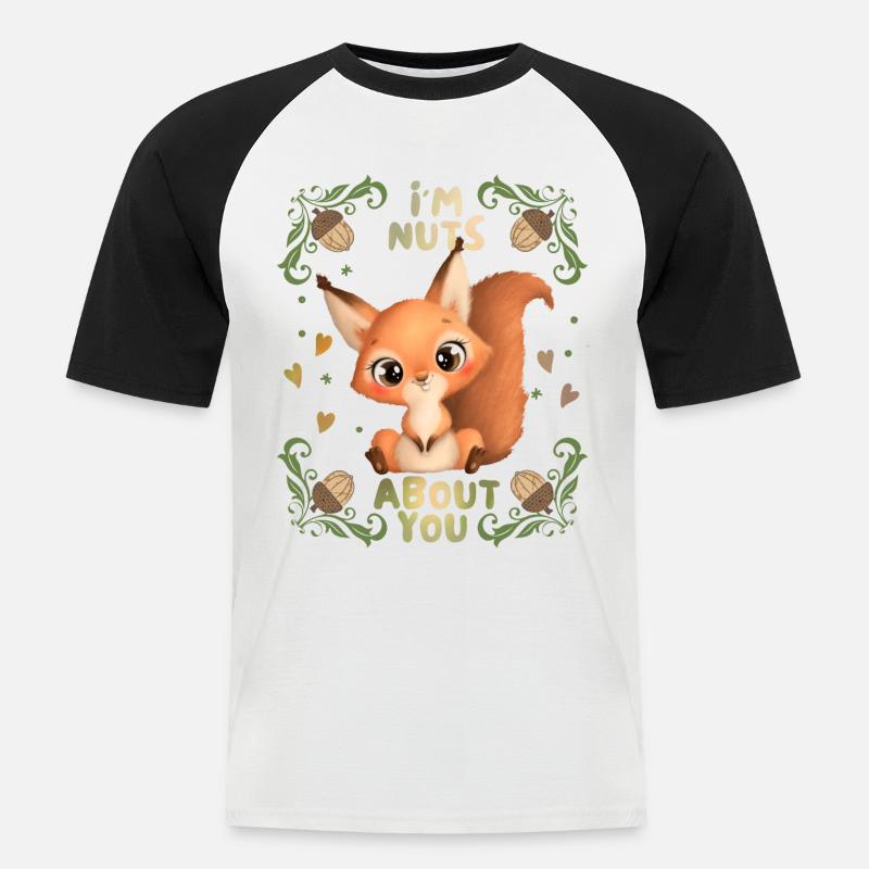 Eichhörnchen-Liebe, I'm-Nuts-About-You Spruch - Männer Baseball-T-Shirt - Weiß/Schwarz