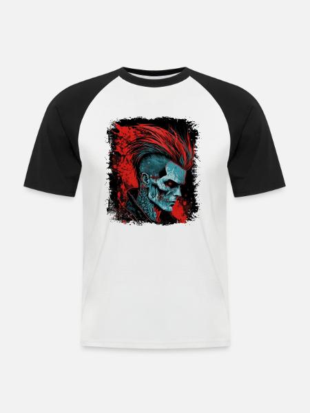 HorrorPunk Zombie Mohawk - Männer Baseball-T-Shirt - Weiß/Schwarz