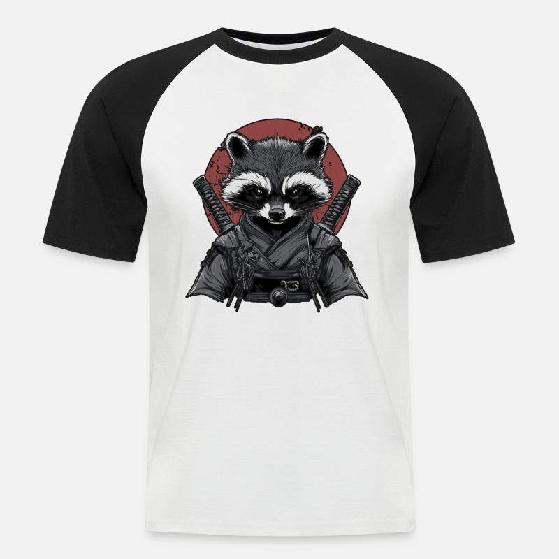 Waschbär Ninja - Männer Baseball-T-Shirt - Weiß/Schwarz