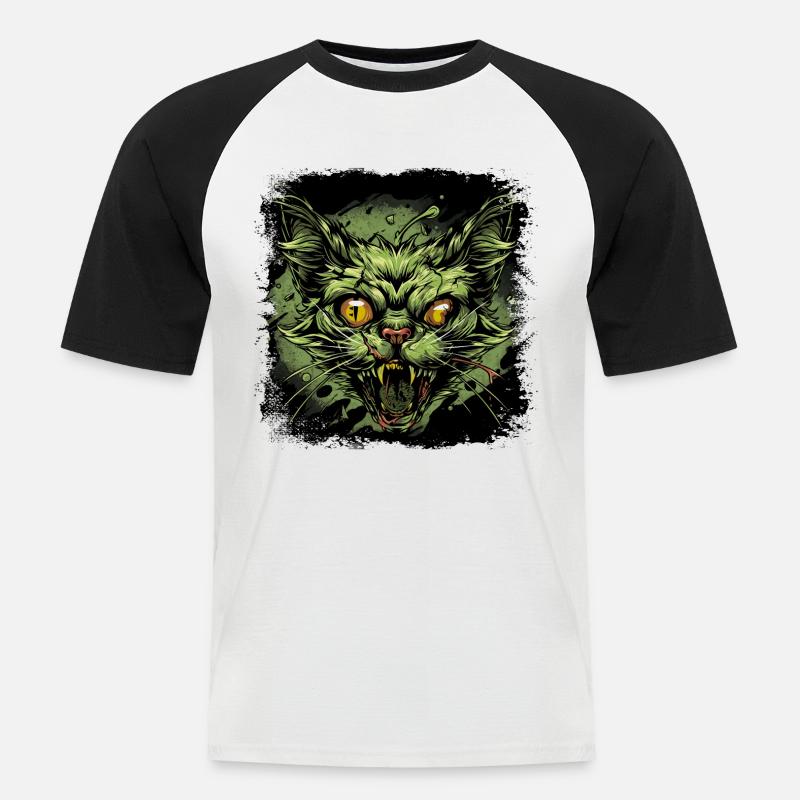 Zombie Katze - Männer Baseball-T-Shirt - Weiß/Schwarz