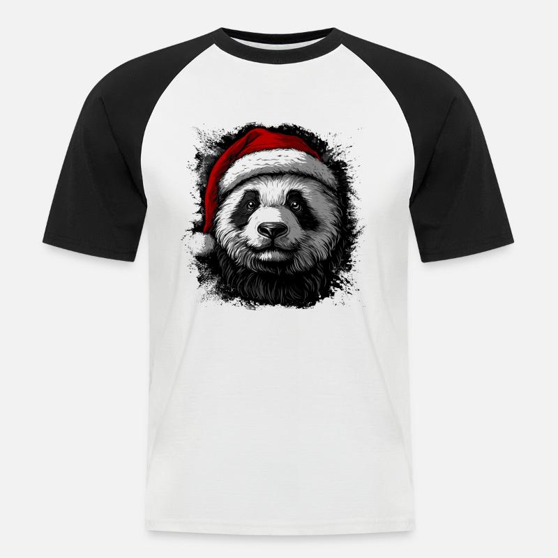 Weihnachtspanda - Männer Baseball-T-Shirt - Weiß/Schwarz