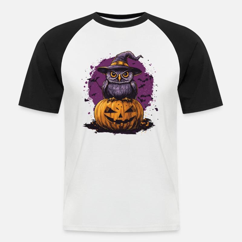 Lustige Halloween Eule - Männer Baseball-T-Shirt - Weiß/Schwarz