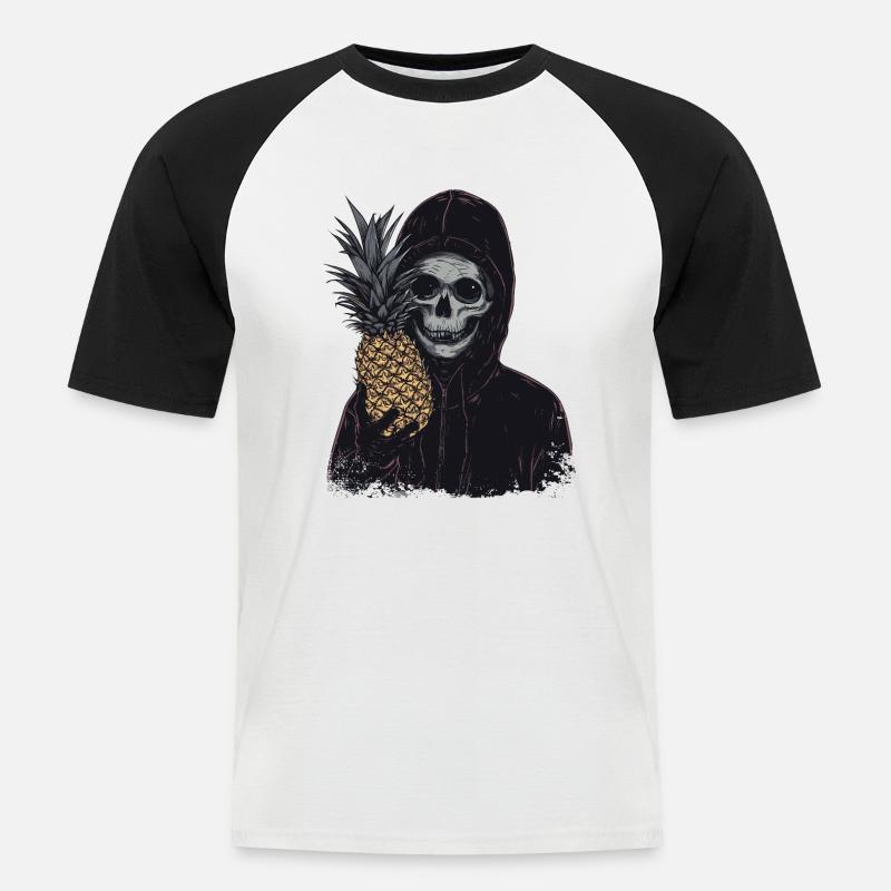 Ananas Horror Schädel - Männer Baseball-T-Shirt - Weiß/Schwarz