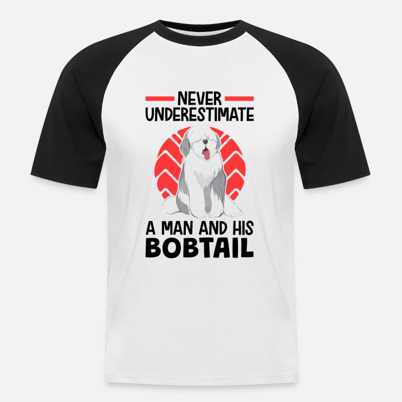 Mädchen mit Bobtail Altenglischer Bobtail - Männer Baseball-T-Shirt - Weiß/Schwarz
