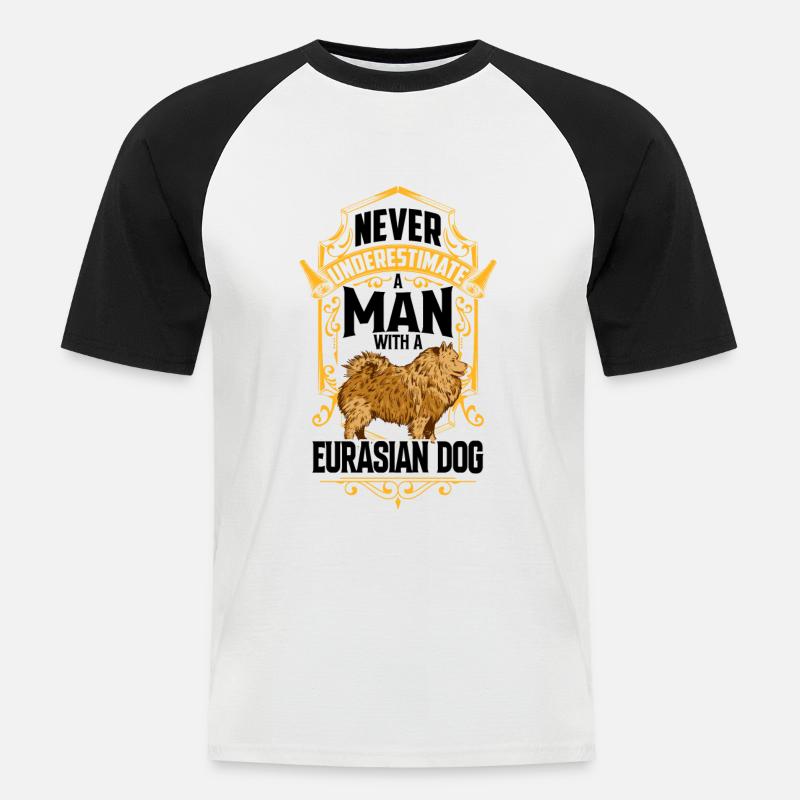 Mann mit Eurasier Eurasian Spitz - Männer Baseball-T-Shirt - Weiß/Schwarz