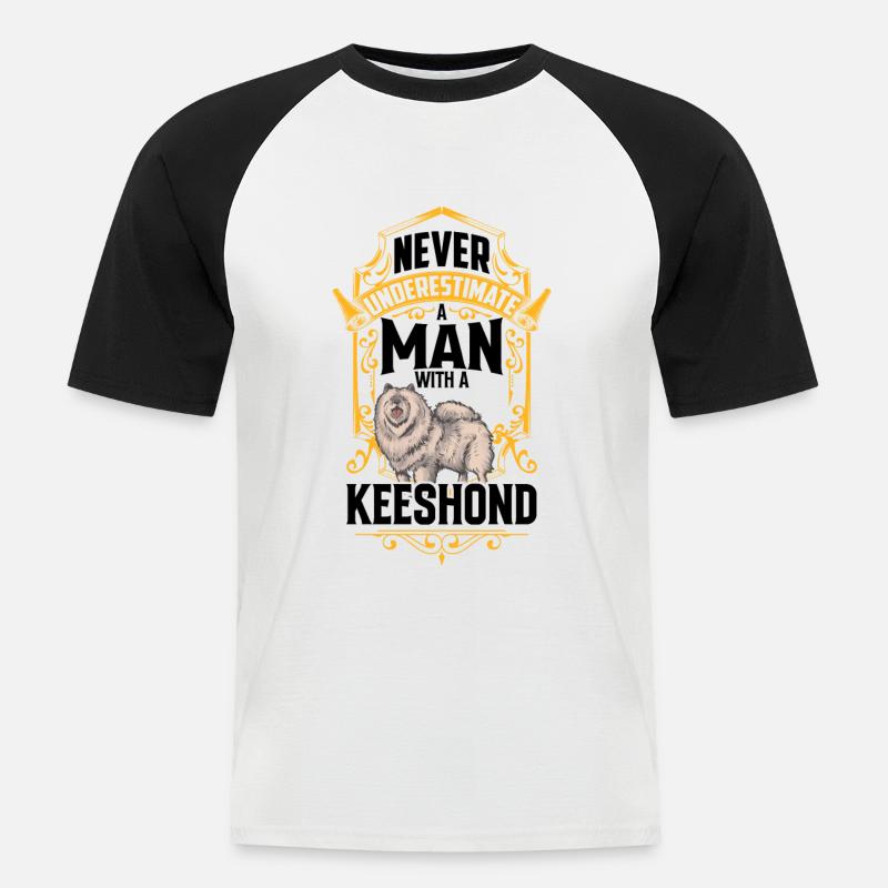Mann mit Wolfsspitz Deutscher Spitz - Männer Baseball-T-Shirt - Weiß/Schwarz