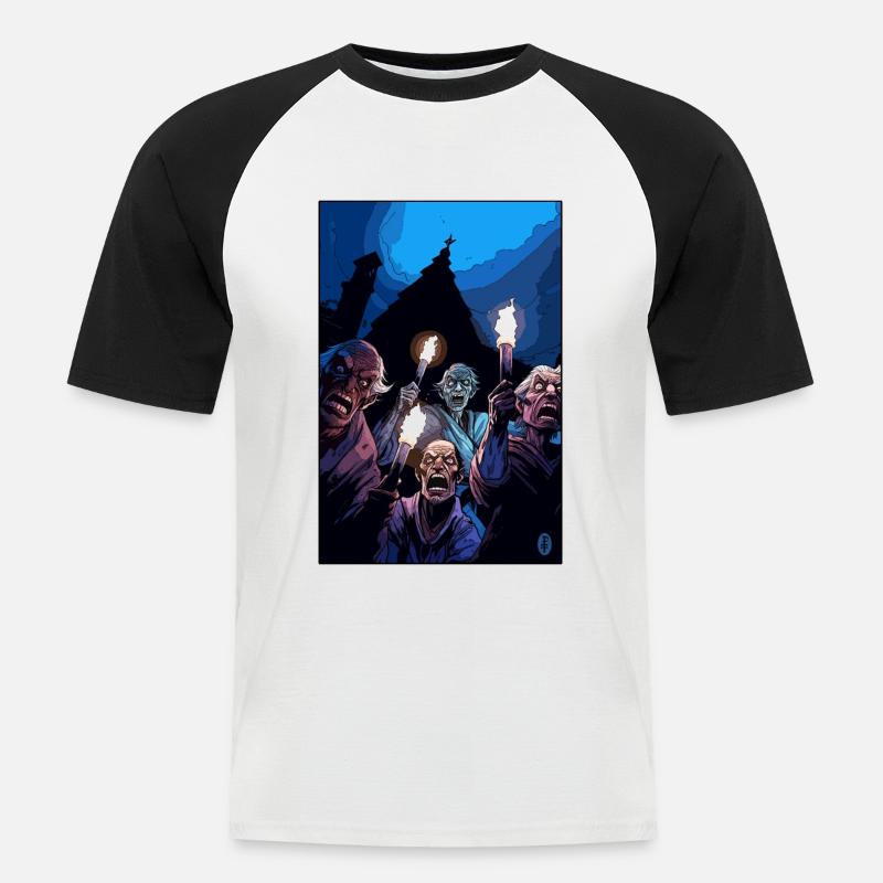 Alte Jäger mit Fackeln - Männer Baseball-T-Shirt - Weiß/Schwarz