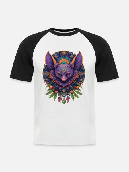 Bat Spiritual Mandala Design - Men's Baseball T-Shirt - white/black