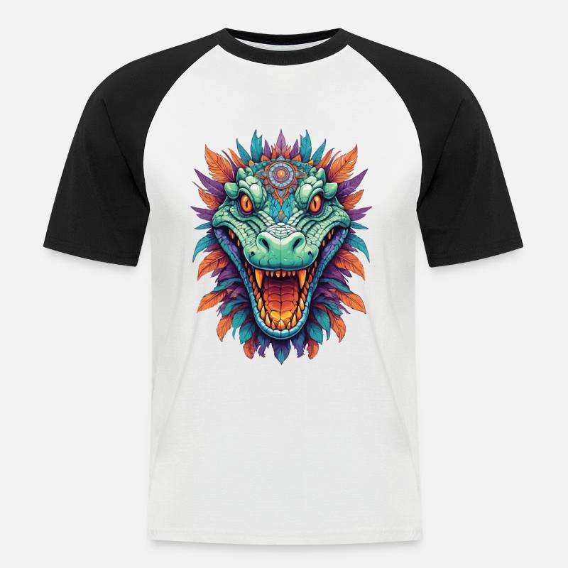 Krokodil Mandala Tiergeist Traumfänger Design - Männer Baseball-T-Shirt - Weiß/Schwarz