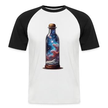 Univers en bouteille Esthétique de Style Bohème - T-shirt baseball manches courtes Homme - blanc/noir - Devant - Nik (191cm)