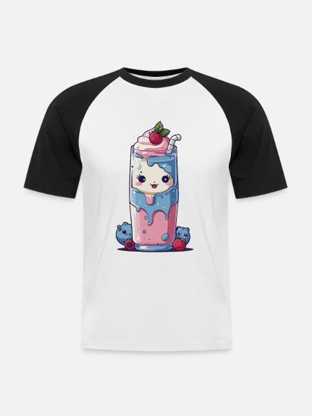 Blueberries Milkshake Fun Kawaii Anime - Men's Baseball T-Shirt - white/black