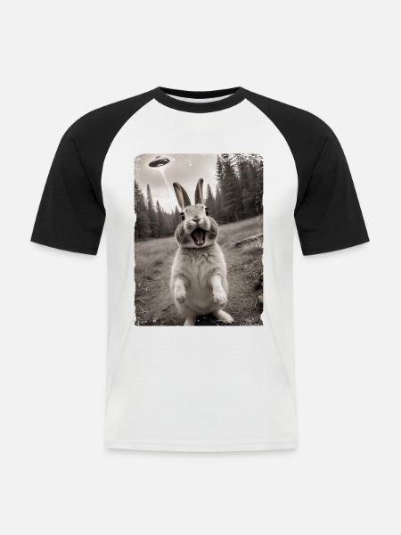 Funny Bunny Selfie Alien Spaceship - Men's Baseball T-Shirt - white/black