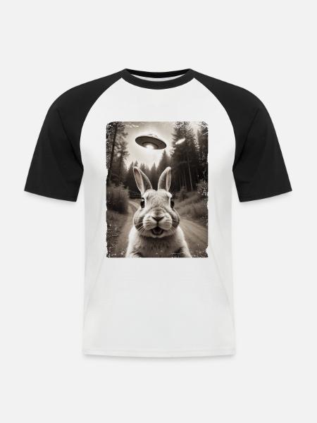 Funny Bunny Selfie Alien Spaceship - Men's Baseball T-Shirt - white/black