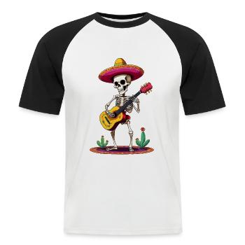 Mexican mariachi skeleton guitarist - Men's Baseball T-Shirt - white/black - Front - Nik (191cm)