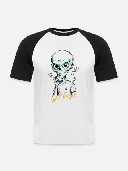 Funny Alien Saying Cigarette Smoking - Men's Baseball T-Shirt - white/black