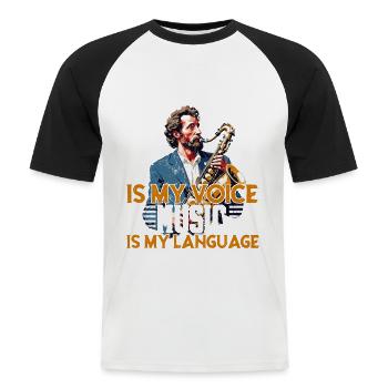Conception de saxophone amusante pour les amateurs de musique jazz - T-shirt baseball manches courtes Homme - blanc/noir - Devant - Nik (191cm)