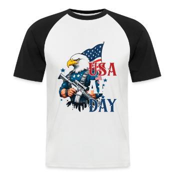 États-Unis toute la journée drôle de liberté Design 4 juillet - T-shirt baseball manches courtes Homme - blanc/noir - Devant - Nik (191cm)