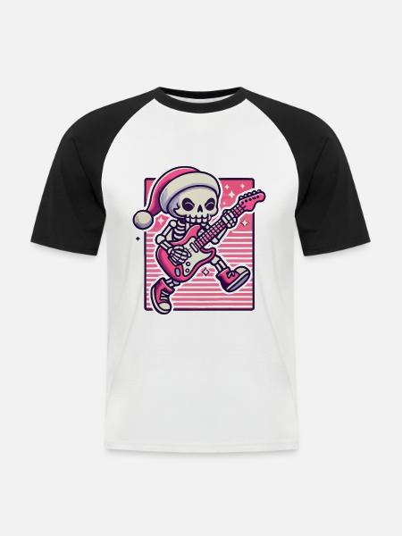 Christmas Skeleton Guitarist Rocks - Men's Baseball T-Shirt - white/black