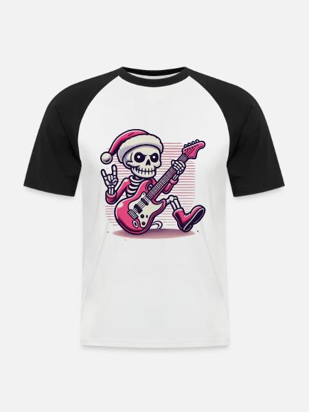 Christmas Skeleton Guitarist Rocks - Men's Baseball T-Shirt - white/black