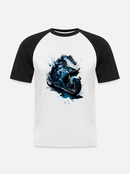 Sportmotorrad-Illustration - Männer Baseball-T-Shirt - Weiß/Schwarz