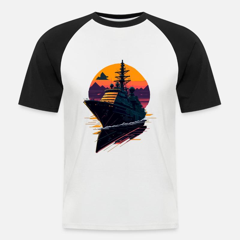 Kriegsschiff der Zerstörer - Männer Baseball-T-Shirt - Weiß/Schwarz