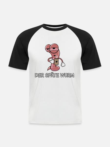 Der späte Wurm - Männer Baseball-T-Shirt - Weiß/Schwarz